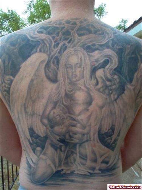 Guradian Angel Tattoo On Man Back