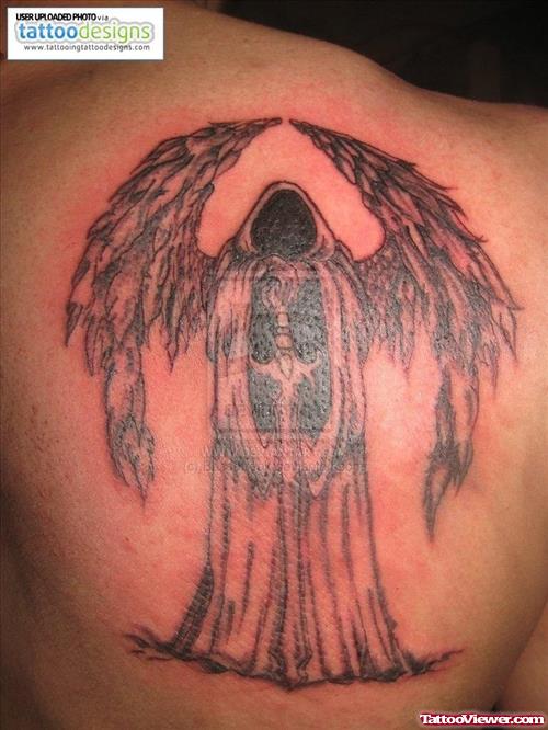 Dark Angel Tattoo On Right Back Shoulder