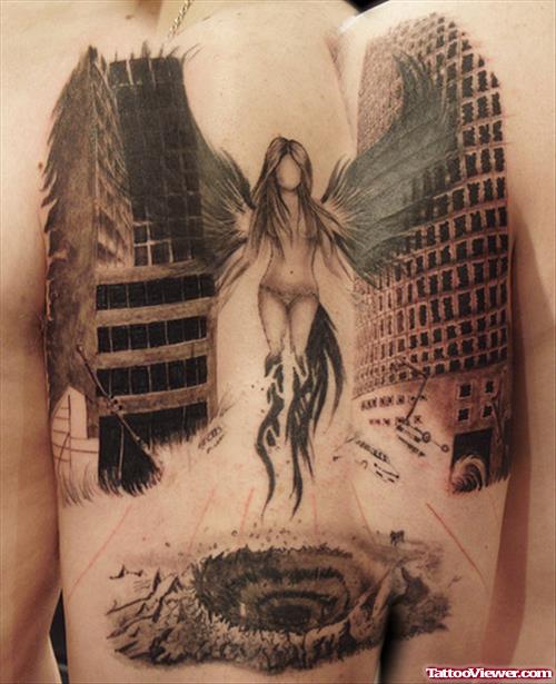 Black Ink Angel Girl Tattoo