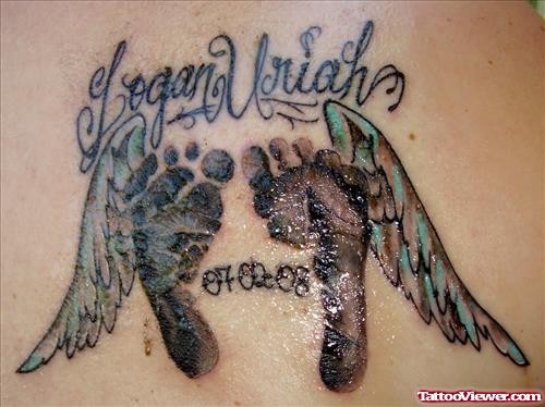Angel Winged Footprints Memorial Tattoo