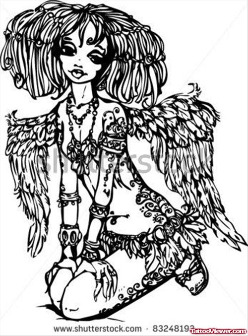 Wonderful Angel Girl Tattoo Design