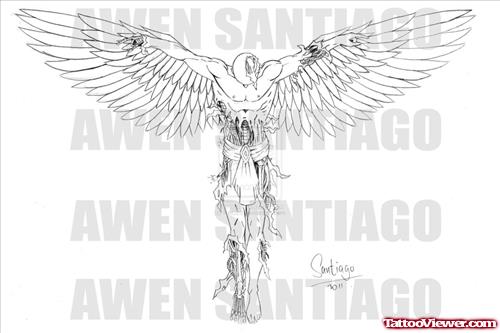 Open Wings Male Angel Tattoo