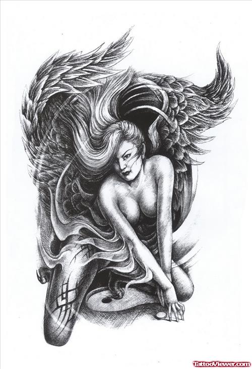Nice Angel Girl Tattoo Design