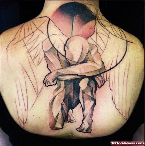 Fallen Male Angel Tattoo On Back