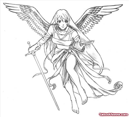 Angel With Sword Tattoo Design