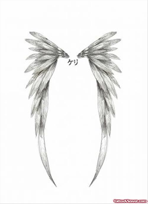 Angel Wings Grey Ink Tattoo Design