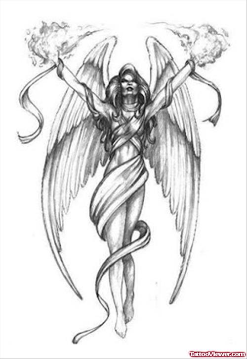 Angel Girl With Fire In Hands Tattoo Design