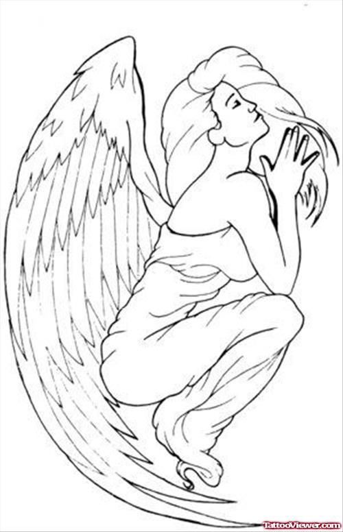 Sitting Angel Girl Tattoo Design