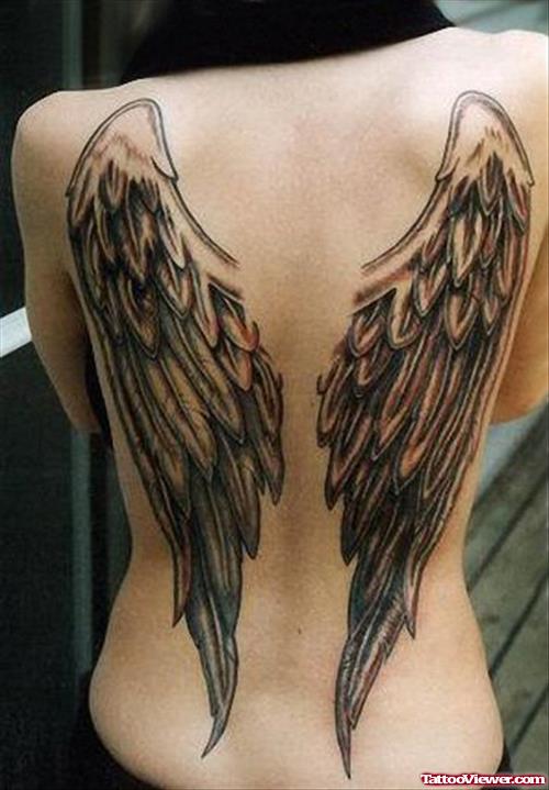 Beautiful Angel Wings Tattoo On Girl Back Body