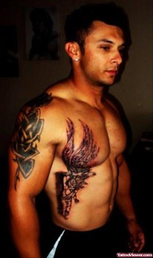 Angel Tattoo On Man Side Rib