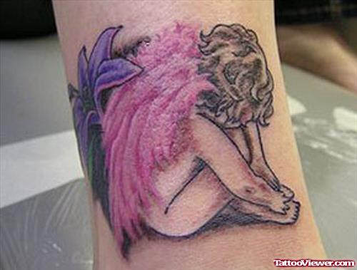 Purple Flower And Cherub Angel Tattoo