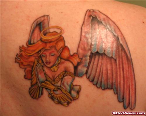 Praying Angel Girl Color Ink Tattoo