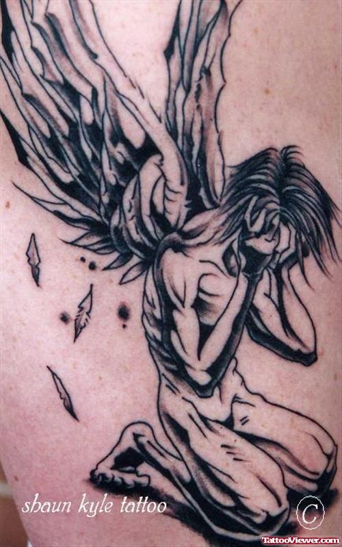 Fallen Angel Grey Ink Tattoo