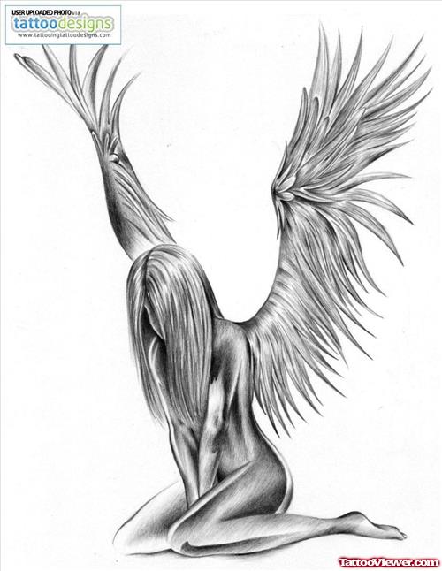 Fallen Angel Girl Tattoo Design