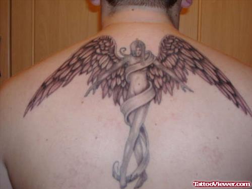 Angel Tattoo On Man Upperback