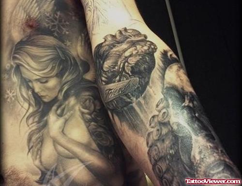 Angel Girl Tattoo On Man Chest