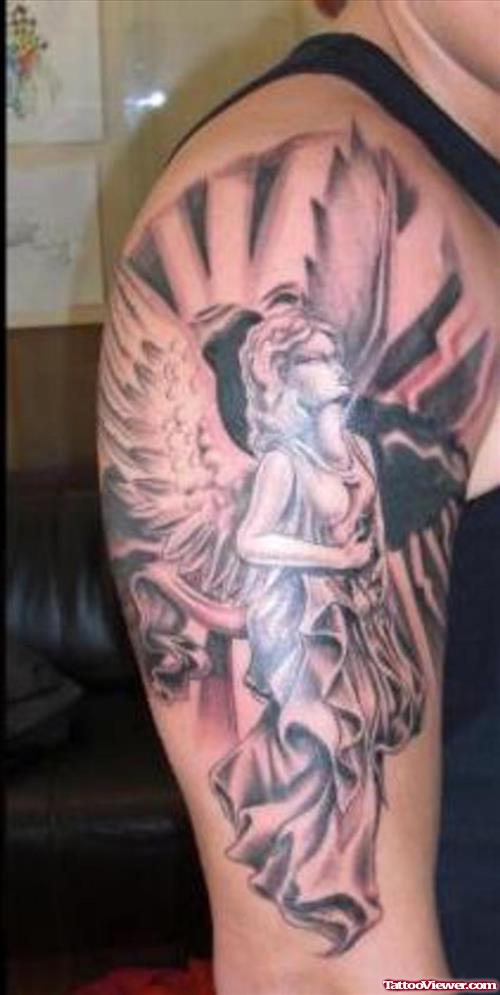 Right Half Sleeve Angel Tattoo For Men