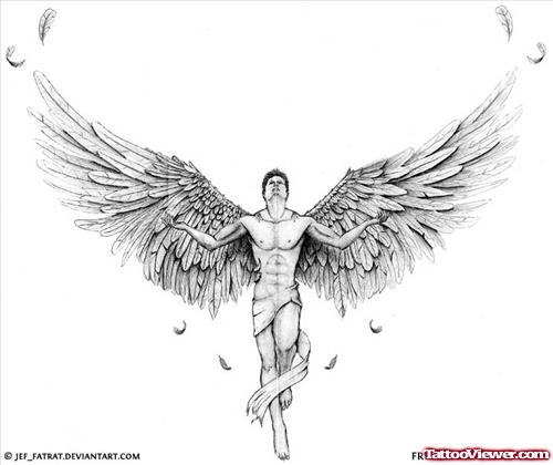 Large Open Wings Angel Tattoo Design