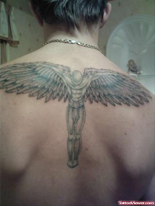 Awesome Grey Ink Angel Tattoo