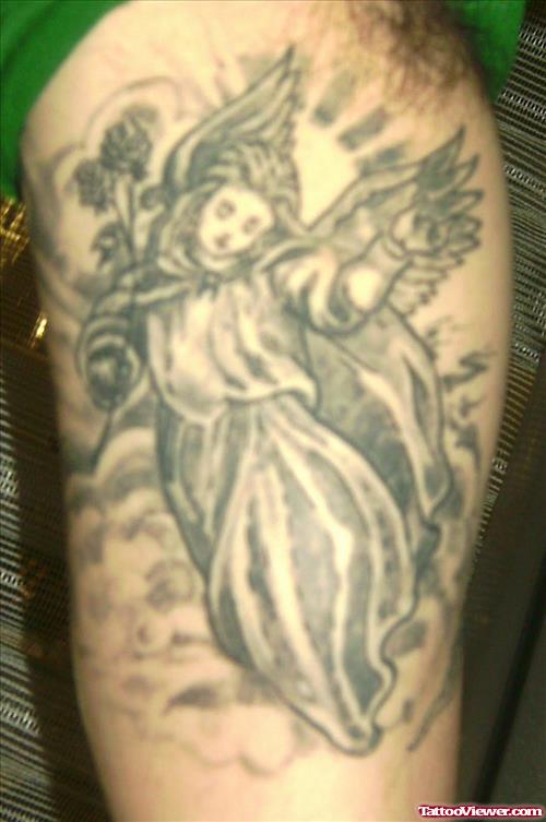 Angel Rose Flowers Tattoo On Bicep