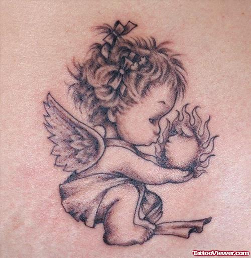 Cherub Angel Grey Ink Tattoo