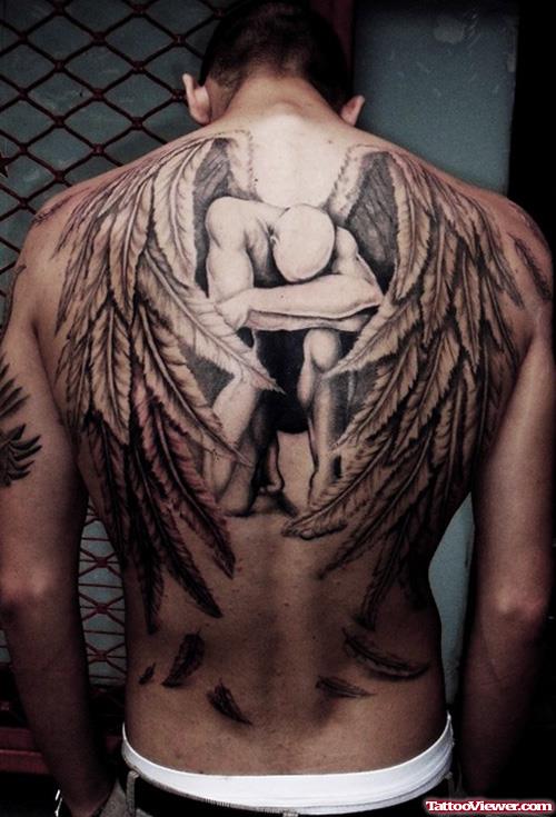 Attractive Fallen Male Angel Tattoo On Back