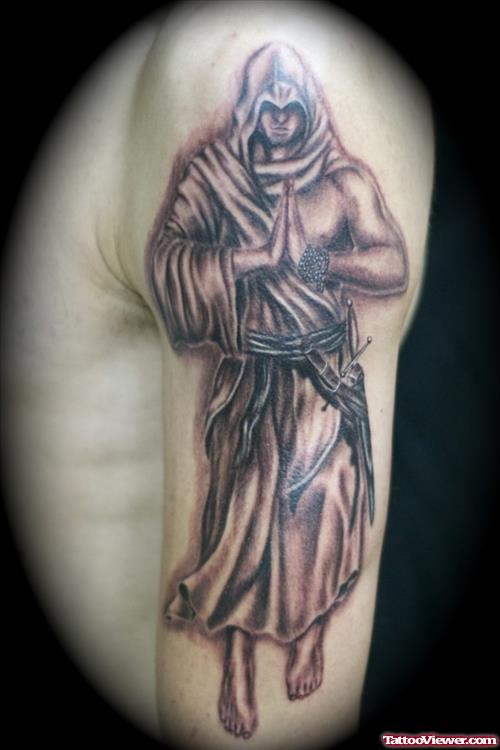 Left Half Sleeve Praying Warrior Angel Tattoo