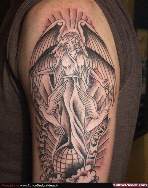 Left Half Sleeve Angel Girl Tattoo