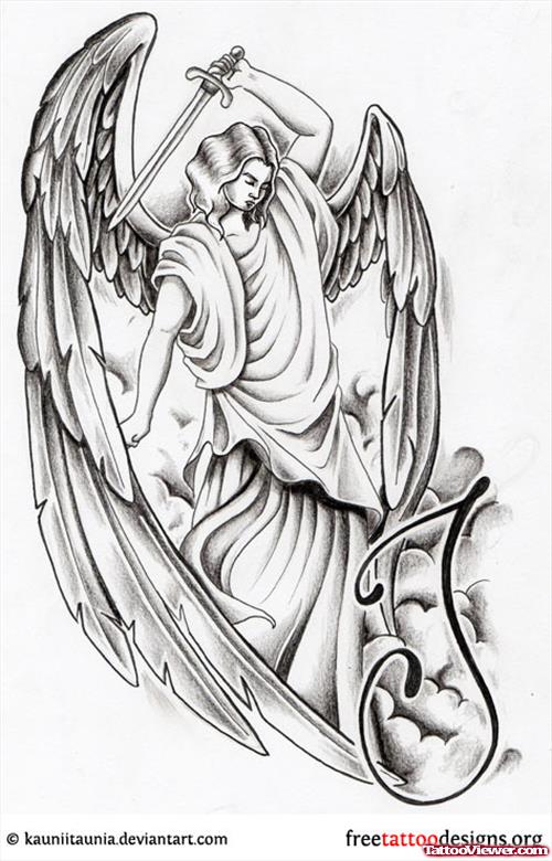 Angel With Dagger Tattoo Design