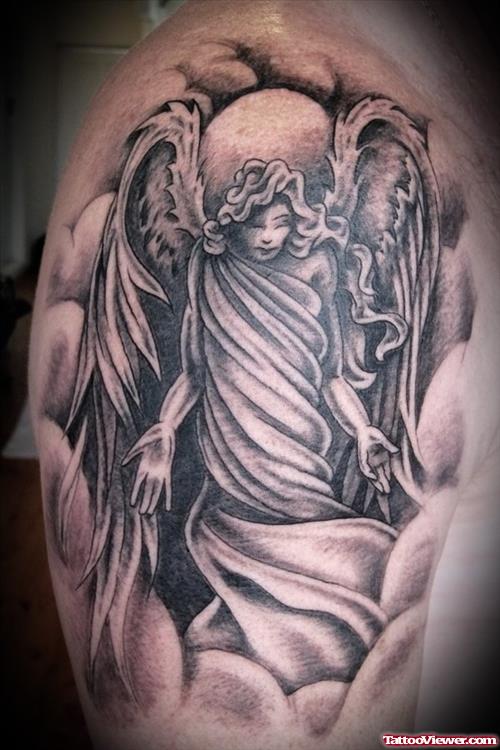 Amazing Grey Ink Angel Tattoo