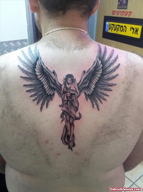 Open Wings Angel Girl Tattoo On Back