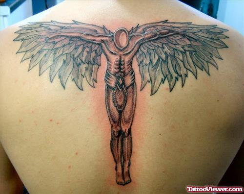 Male Angel Open Wings Tattoo On Back