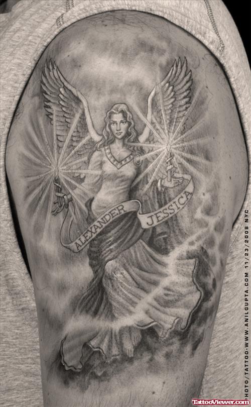 Guardian Angel With Alexander Jessica Banner Tattoo