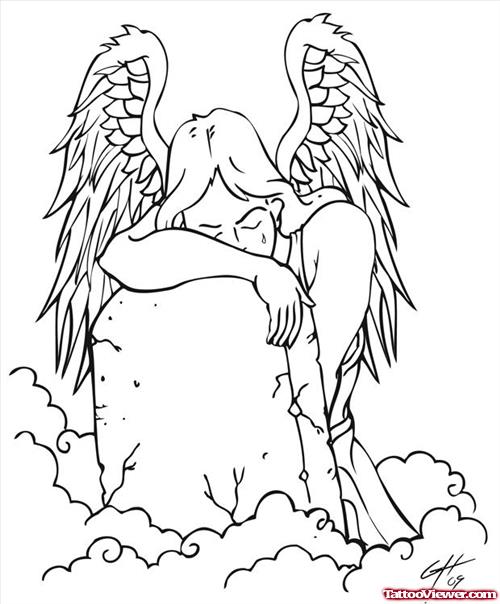 Angel With Tombstone Tattoo Design