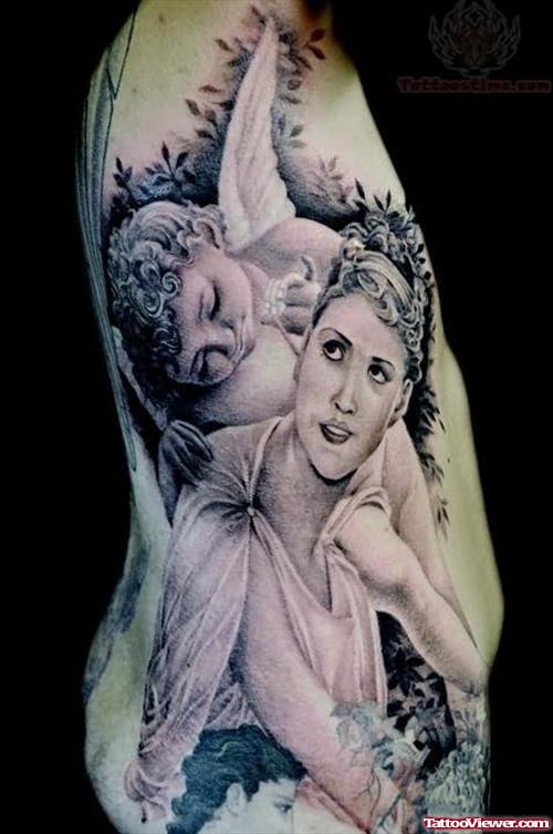 Angel And Cherub Side Rib Tattoo