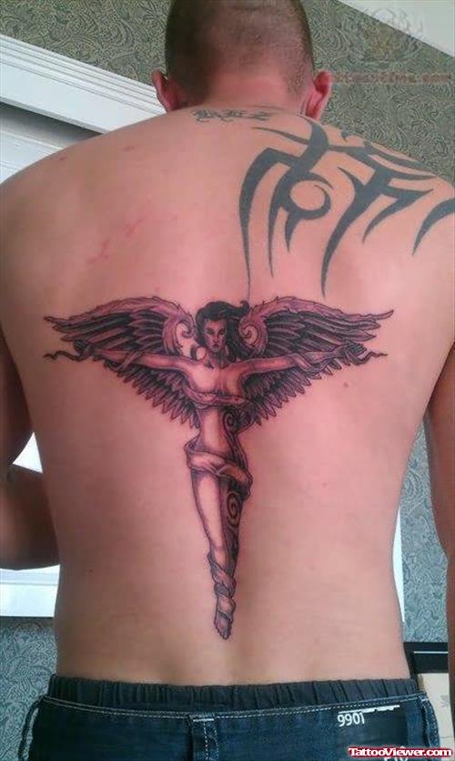 Tribal and angel Tattoo On Back