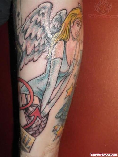 Color Ink Angel Girl Tattoo