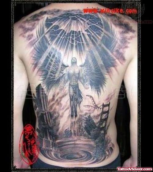 Angel World Tattoo On Back