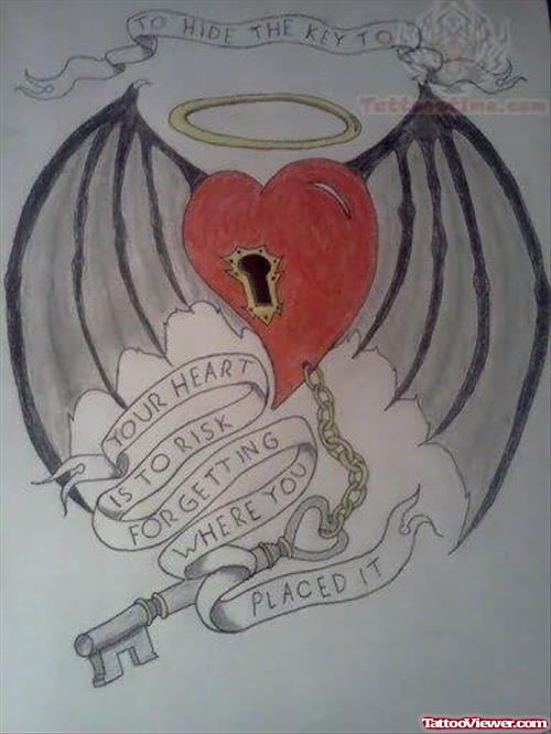 Winged angel Heart Tattoo Design