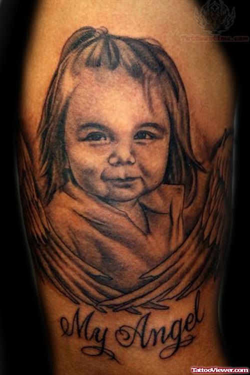 My Angel - Baby Girl Portrait Tattoo