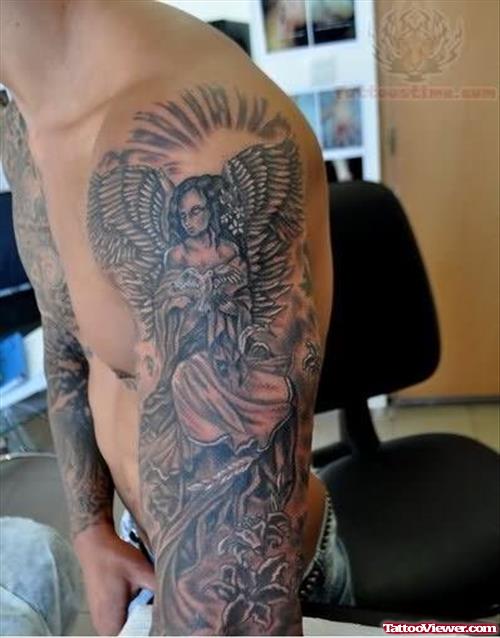 Angel Tattoo On Boy Shoulder