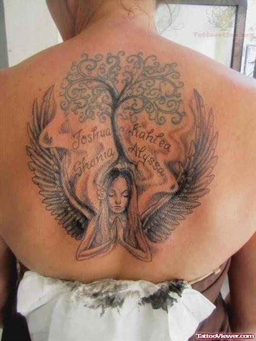 Angel And Tree Tattoo on Upperback