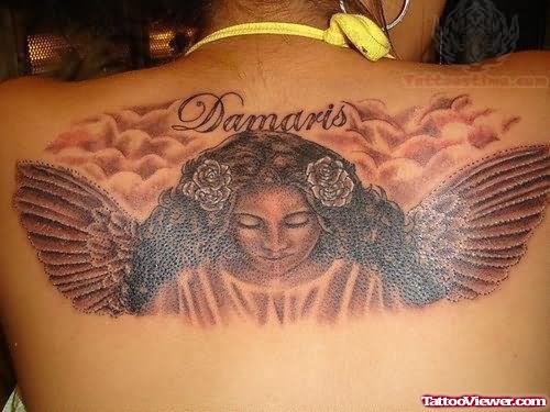 Damaris Angel Tattoo On Upperback