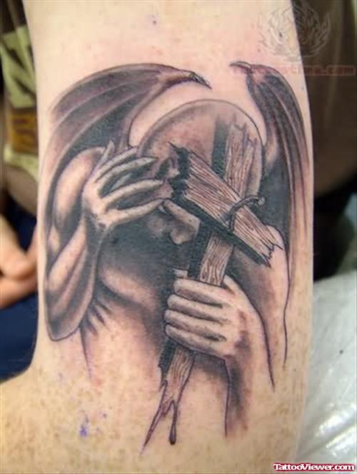 Angel With Cross Tattoo