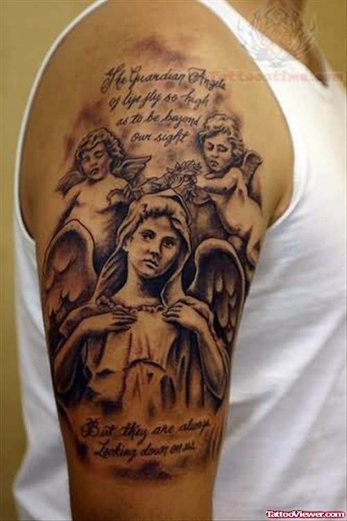 Guardian Angel Tattoo On Guy Bicep