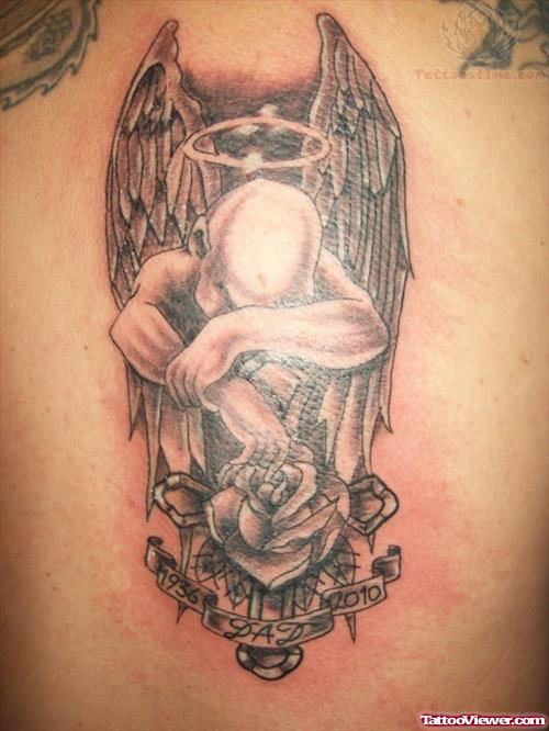 Memorial Rose And Sad Angel Tattoo