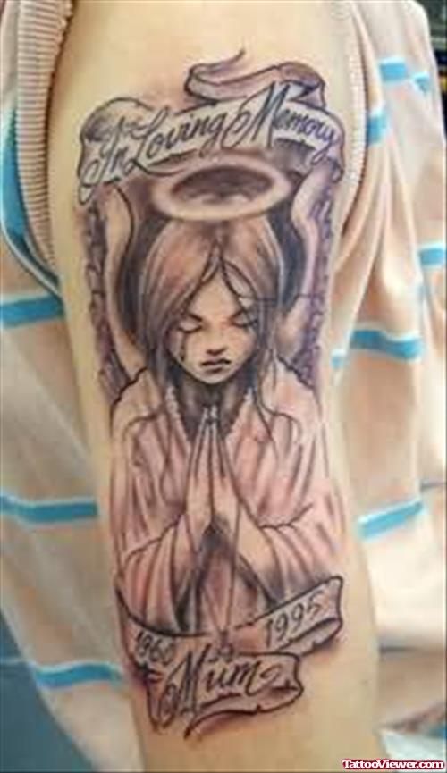 Praying Angel Tattoo On Bicep