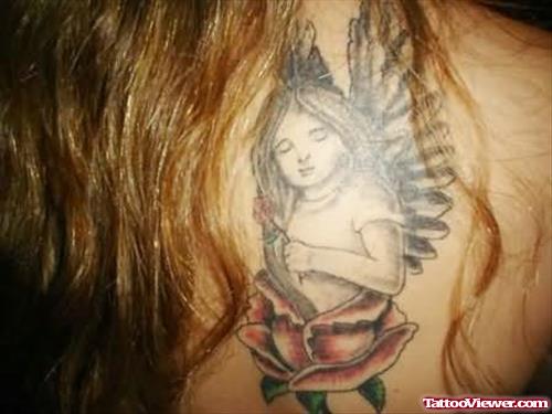 Flower Angel Tattoo On Back