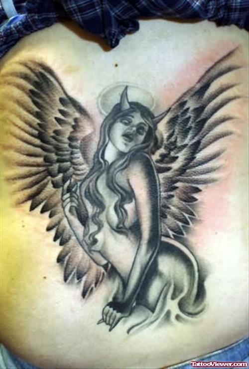 Devil Angel Wings Tattoo On Back