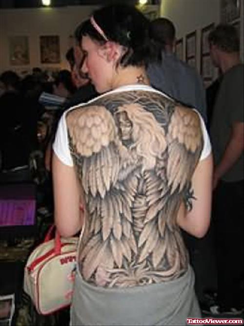 Angel Black Tattoo For Full Back